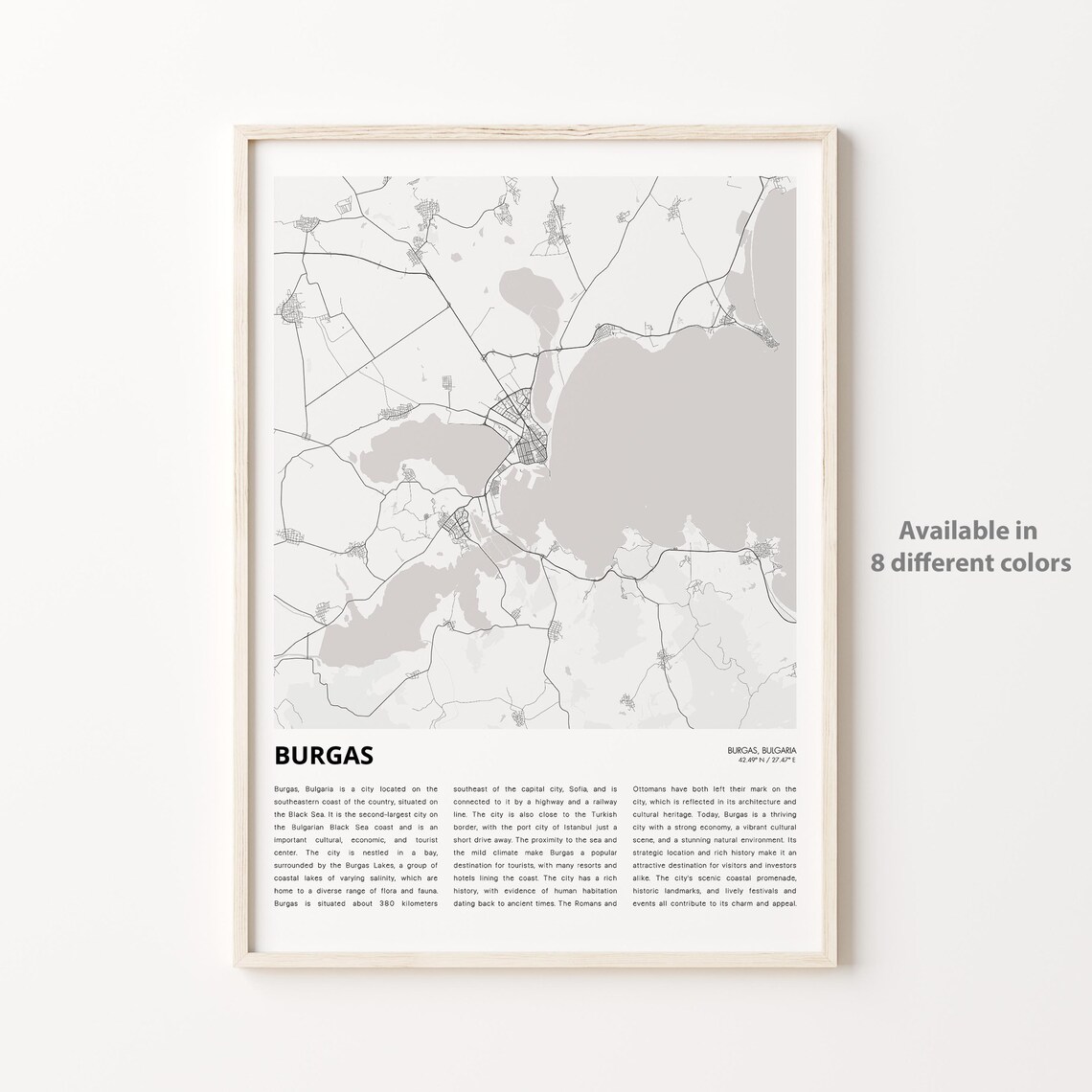 Burgas Bulgaria Black Sea City Street Map Minimalist Wall Art Decor