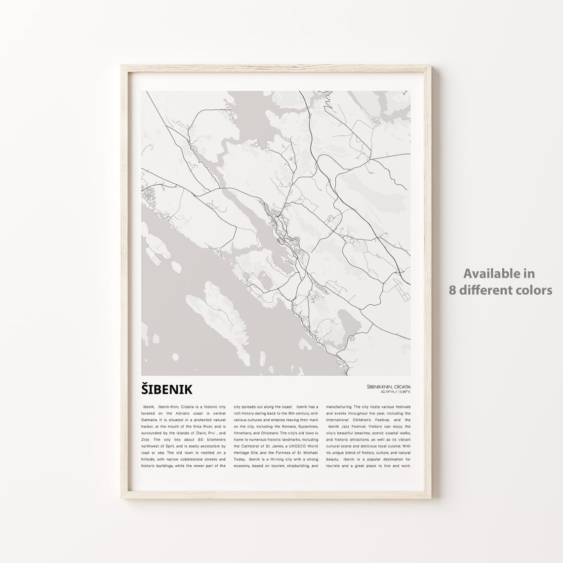 Sibenik Croatia Minimalist City Map Travel Poster Modern Wall Decor