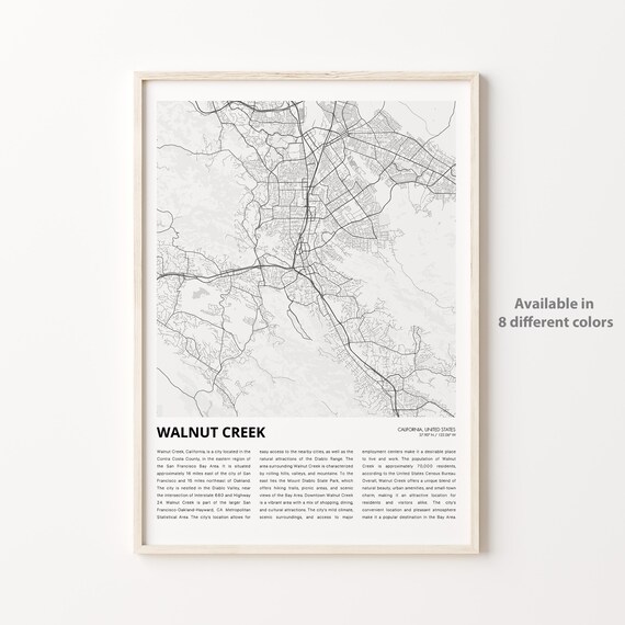 Walnut Creek California Minimalist City Street Map Travel Poster