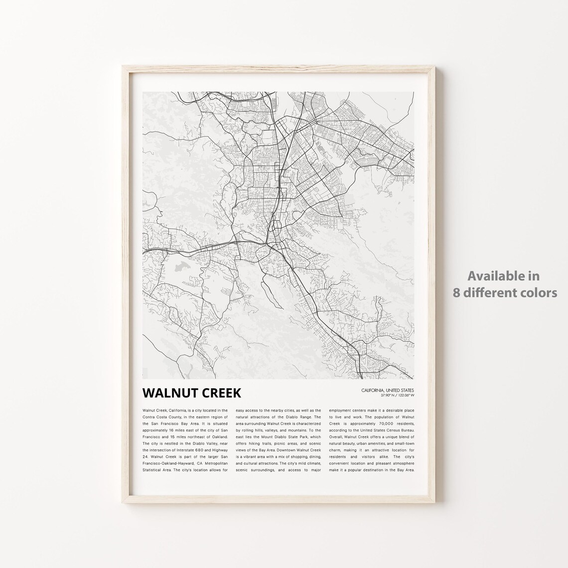 Walnut Creek California Minimalist City Street Map Travel Poster