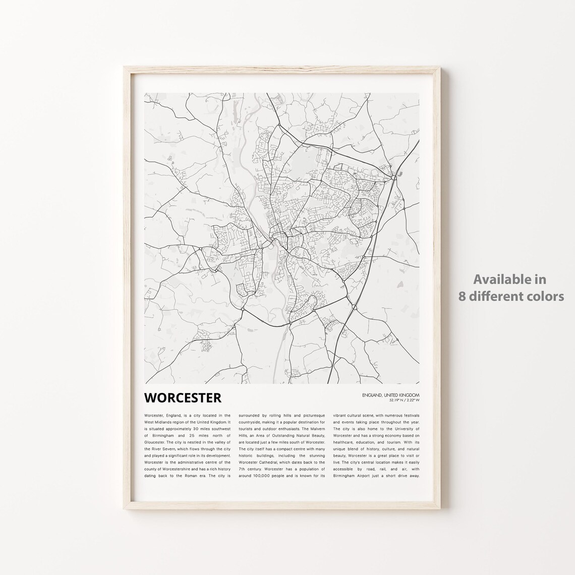 Worcester England River Severn City Street Map Travel Poster