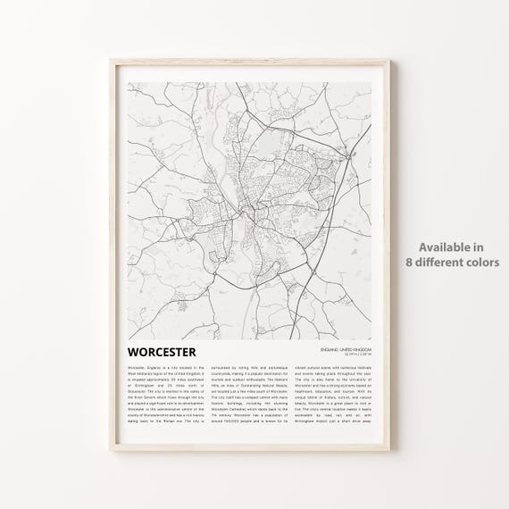Worcester England River Severn City Street Map Travel Poster