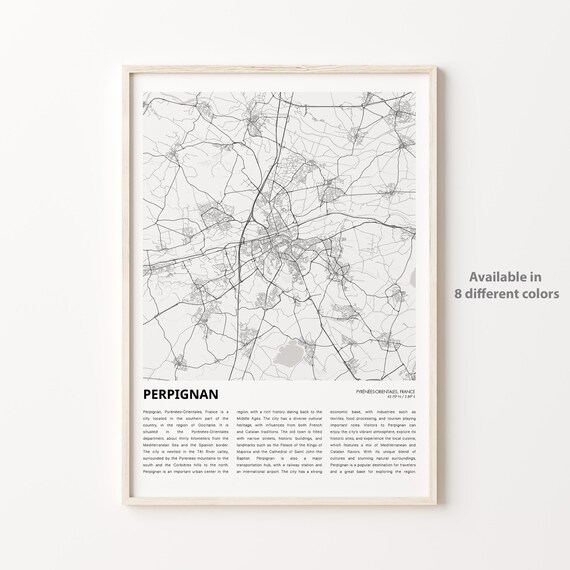 Perpignan France Detailed Minimalist City Map Street Plan Poster