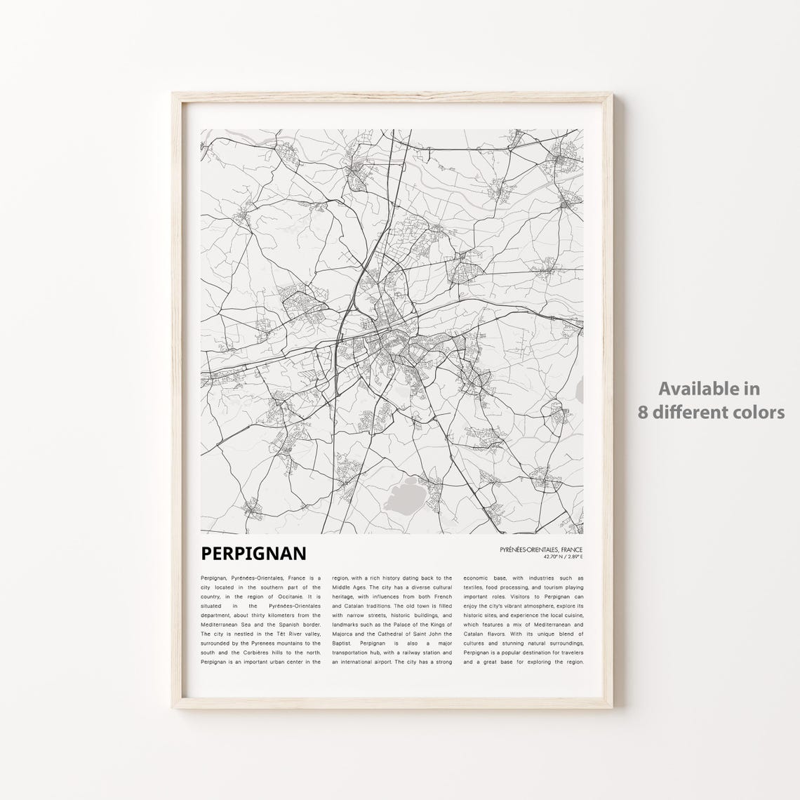 Perpignan France Detailed Minimalist City Map Street Plan Poster