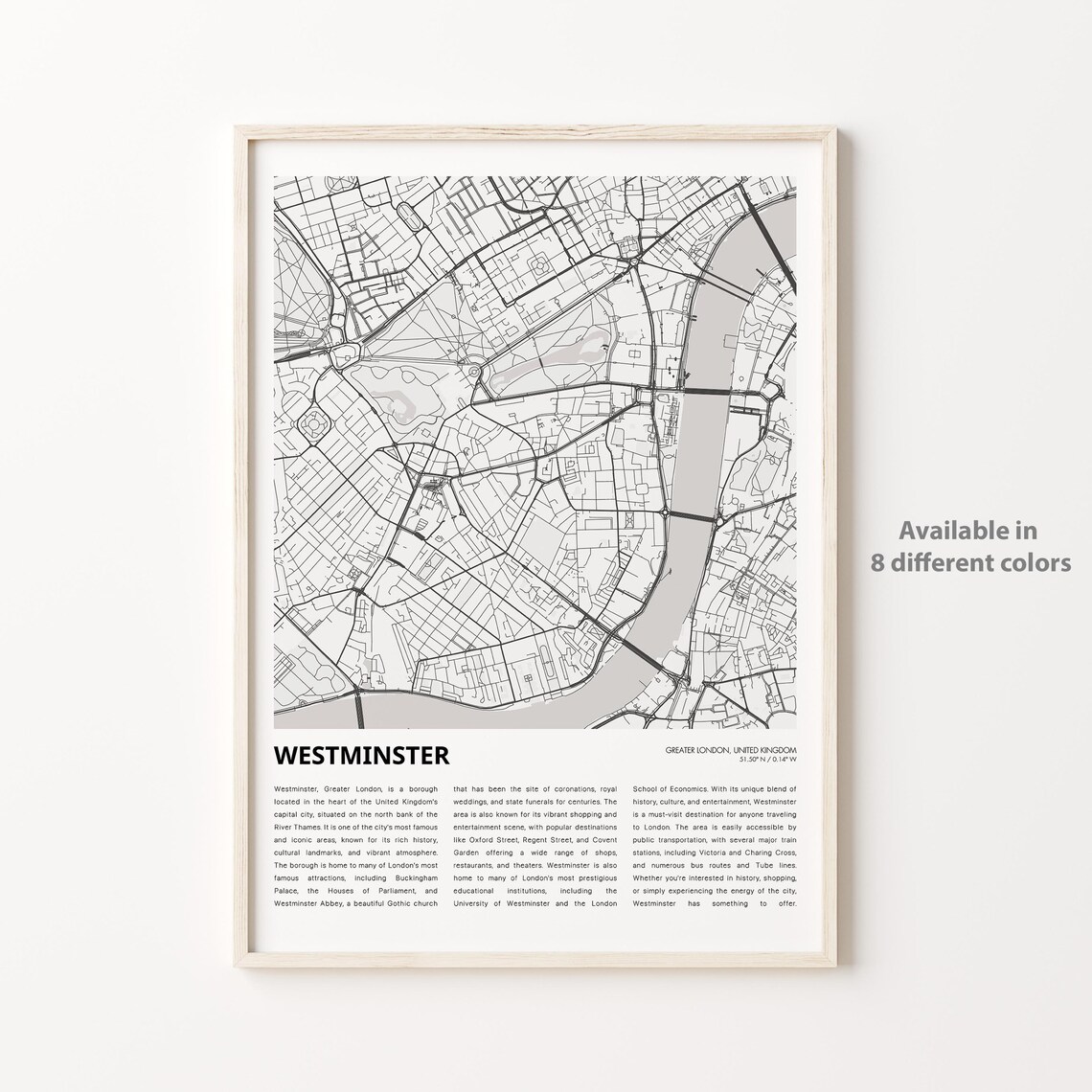 Westminster London Minimalist City Map Monochrome Travel Poster