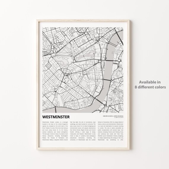 Westminster London Minimalist City Map Monochrome Travel Poster