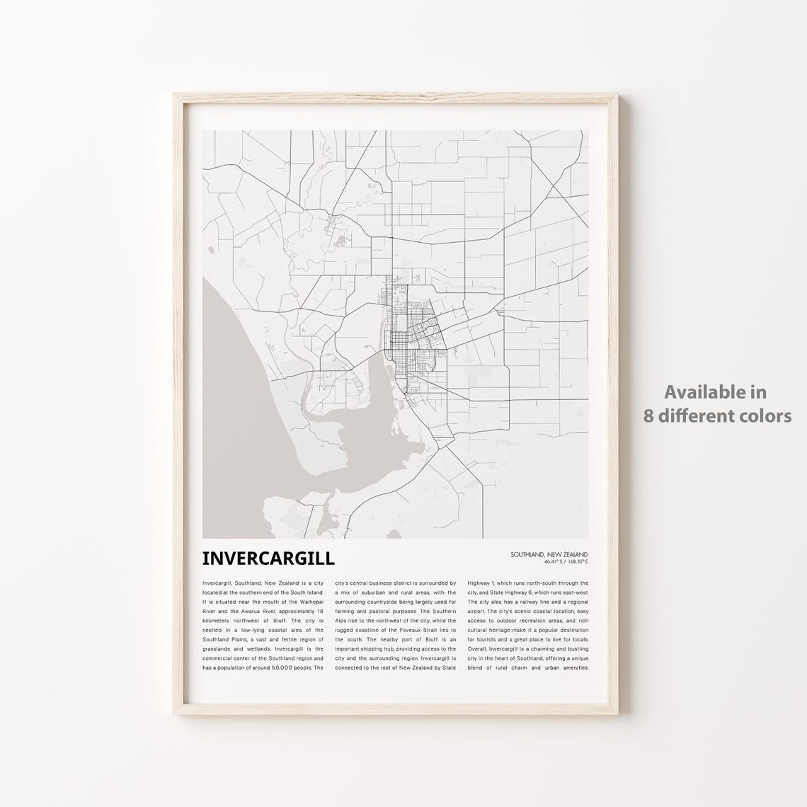 Invercargill Map Print Travel Wall Decor Art Southland Housewarming Gift