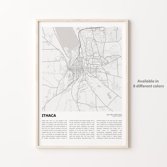 Ithaca Map Print Travel Wall Decor Art New York Housewarming Gift