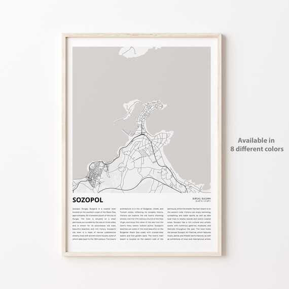 Sozopol Bulgaria Coastal City Street Map Black Sea Travel Poster