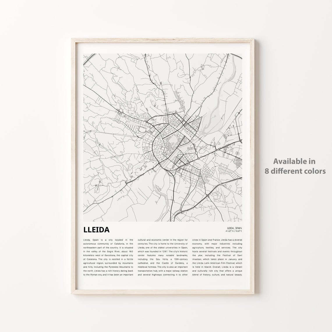 Lleida Map Print Travel Wall Decor Art Housewarming Gift