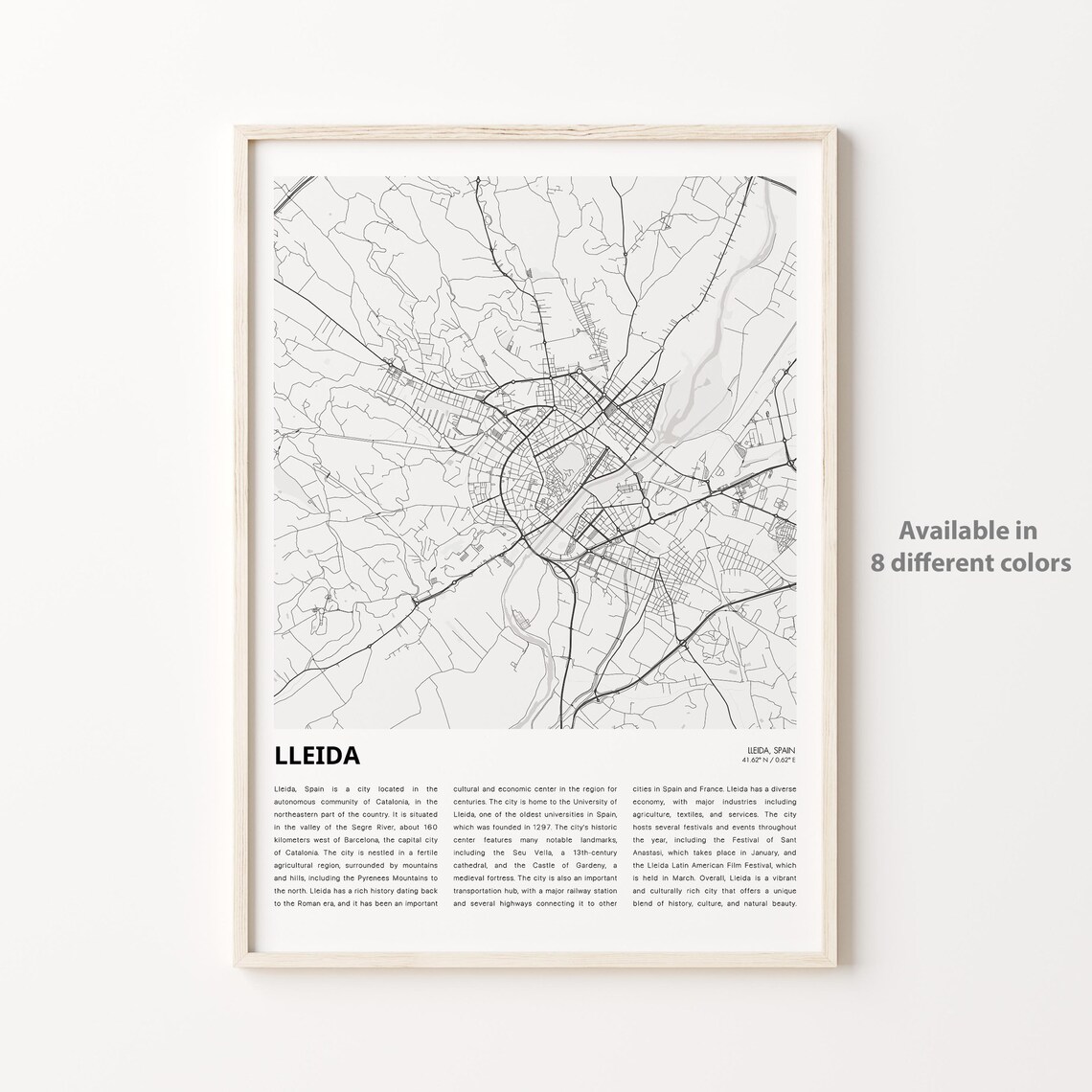 Lleida Spain Minimalist Street Map City Travel Wall Art Decor
