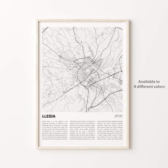 Lleida Map Print Travel Wall Decor Art Housewarming Gift