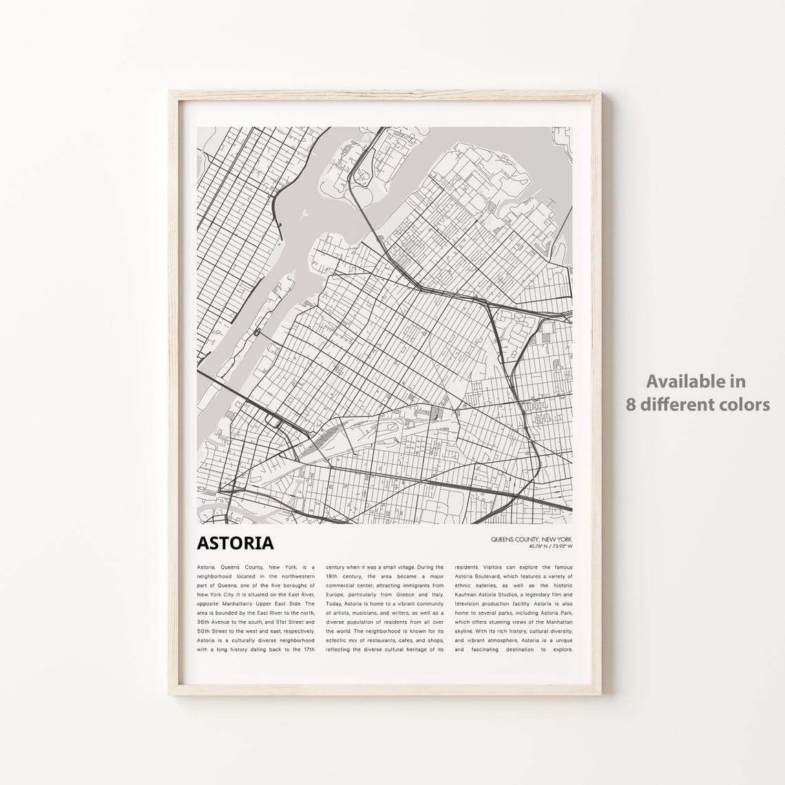 Astoria Map Print Travel Wall Decor Art New York Housewarming Gift Personalized Poster