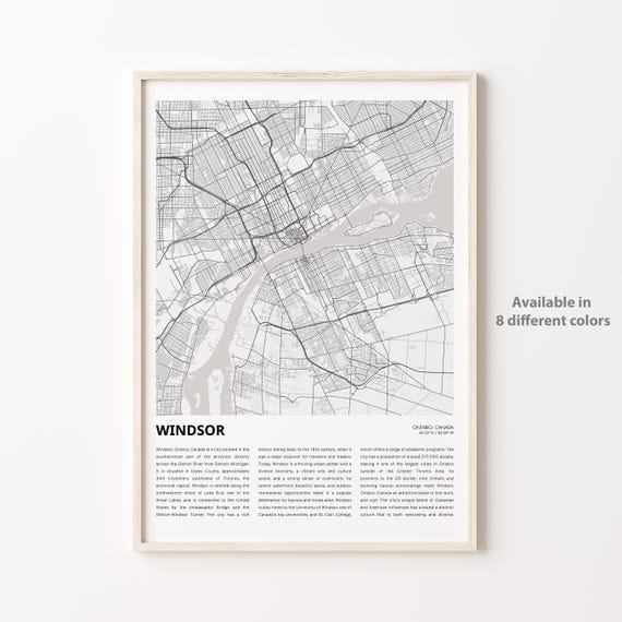 Windsor Ontario Canada Minimalist Black and White Map Wall Art