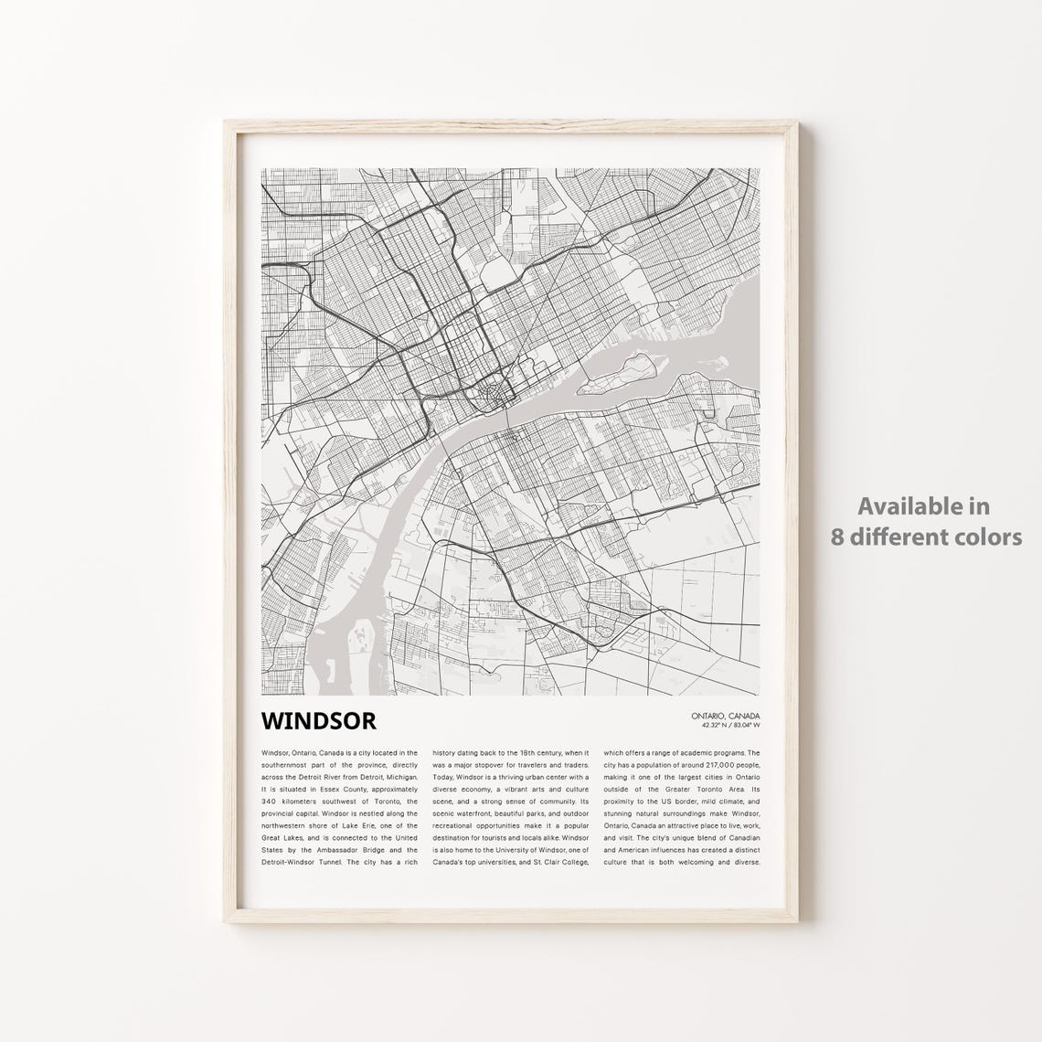 Windsor Ontario Canada Minimalist Black and White Map Wall Art