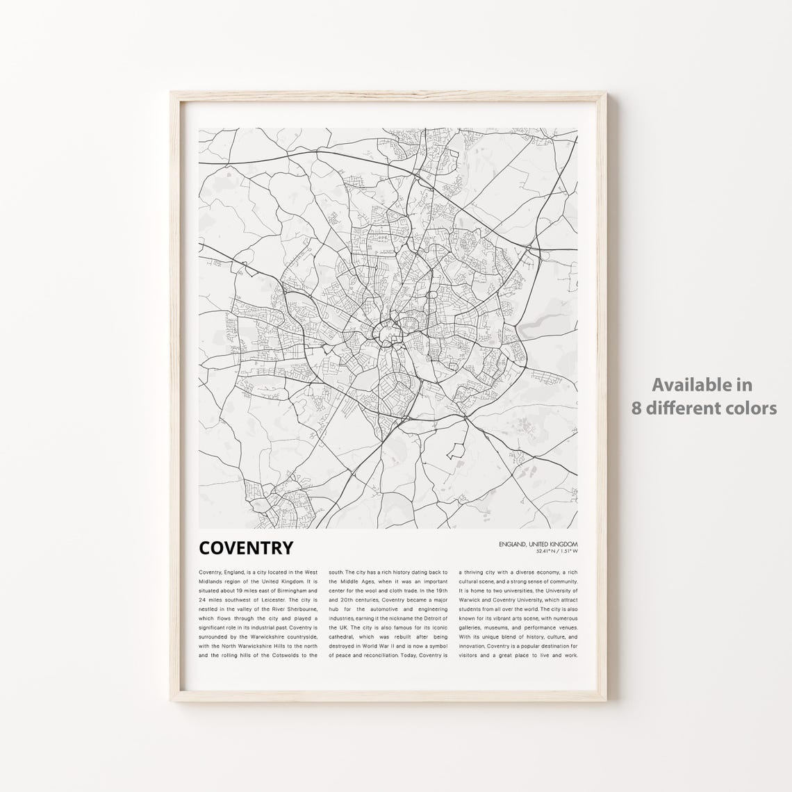 Coventry Map Print Travel Wall Decor Art England Housewarming Gift