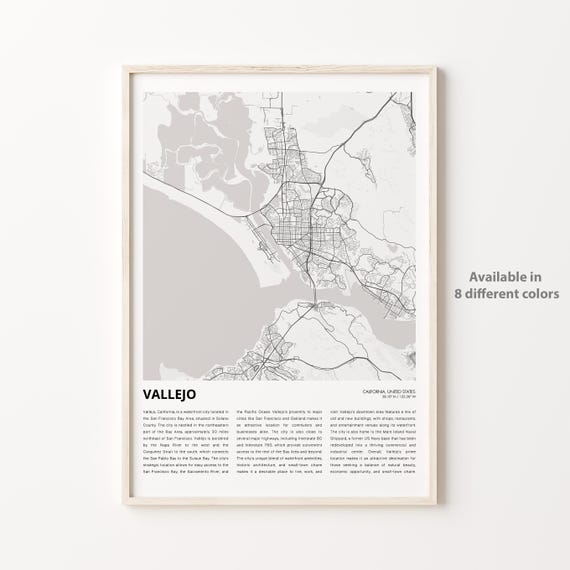 Vallejo California Minimal City Map Street Grid Wall Decor Poster