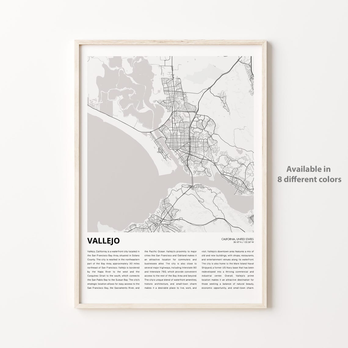 Vallejo California Minimal City Map Street Grid Wall Decor Poster