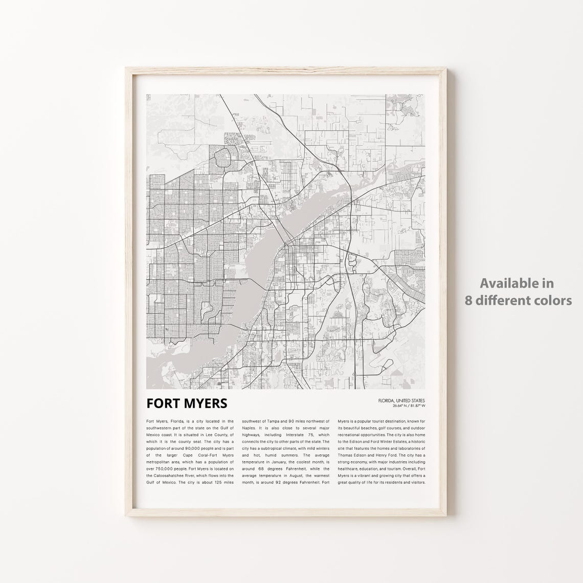 Fort Myers Map Print Travel Wall Decor Art Florida Housewarming Gift