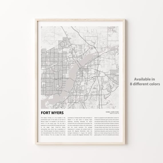 Fort Myers Map Print Travel Wall Decor Art Florida Housewarming Gift