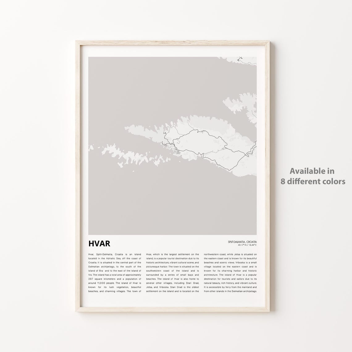 Hvar Croatia Island Minimalist Coastal Map Black White Print