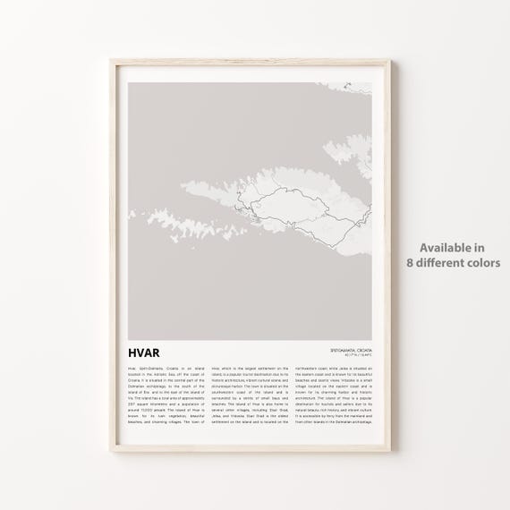 Hvar Map Print Travel Wall Decor Art Splitdalmatia Housewarming Gift