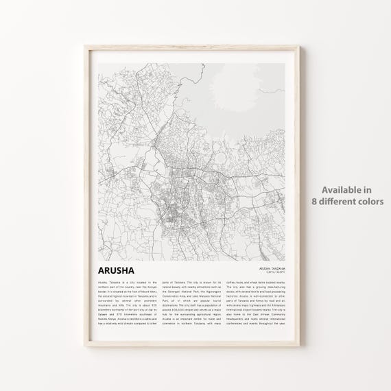 Arusha Map Print Travel Wall Decor Art Housewarming Gift