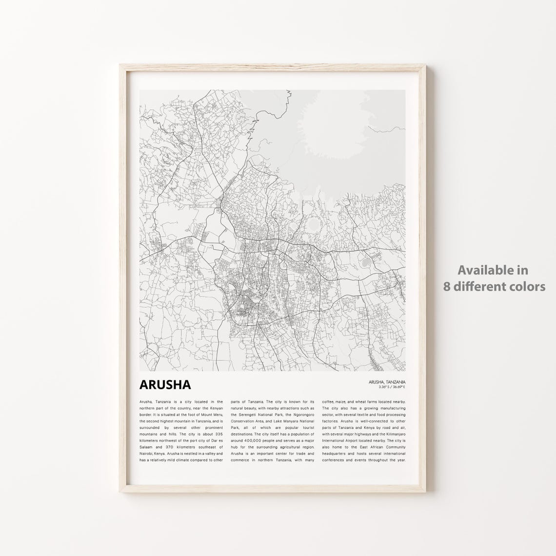 Arusha Map Print Travel Wall Decor Art Housewarming Gift