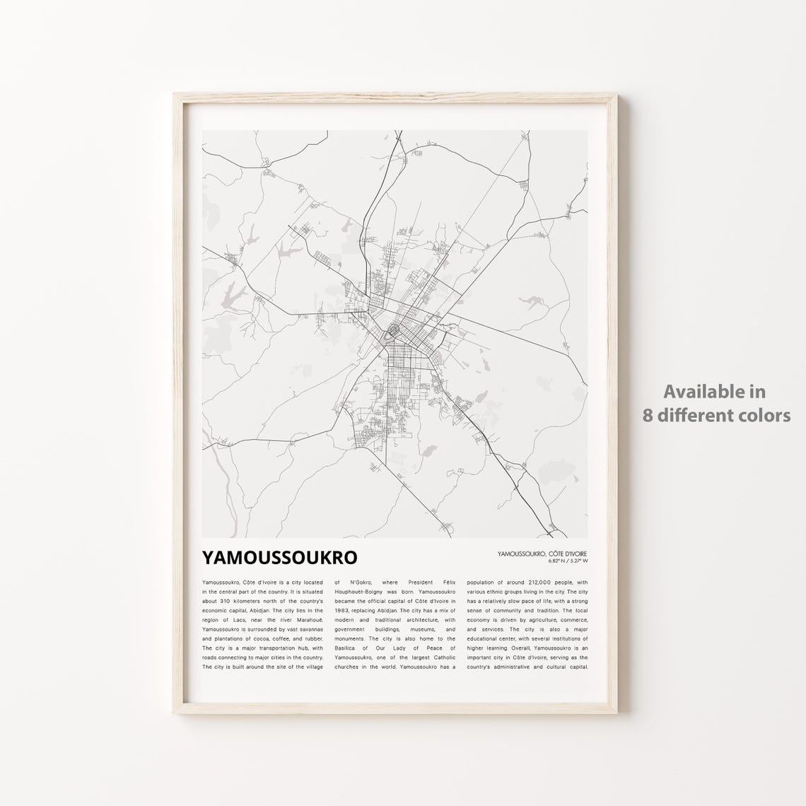 Yamoussoukro Ivory Coast Capital City Street Map Line Art Poster