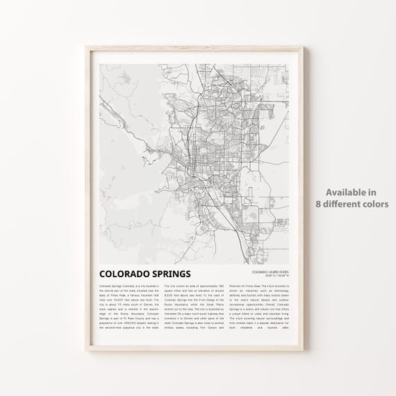 Colorado Springs Map Print Travel Wall Decor Art Housewarming Gift