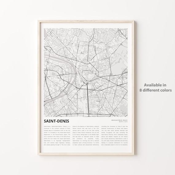 Saint-Denis France Minimalist City Street Map Travel Wall Art