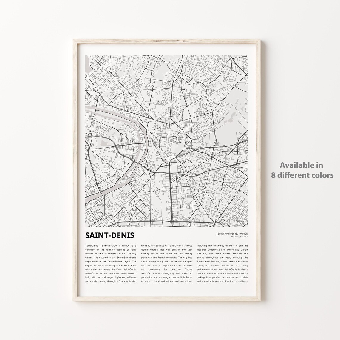Saint-Denis France Minimalist City Street Map Travel Wall Art