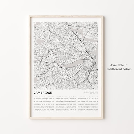 Cambridge Massachusetts Minimalist Grayscale Street Map Travel Poster