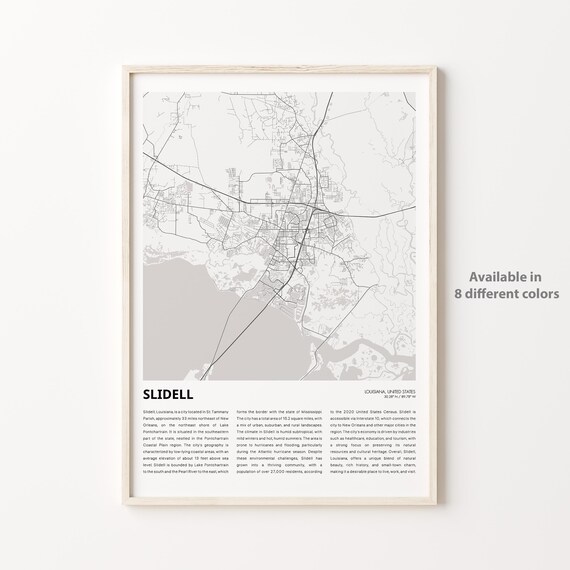 Slidell Louisiana Minimalist Street Map Monochrome Travel Poster