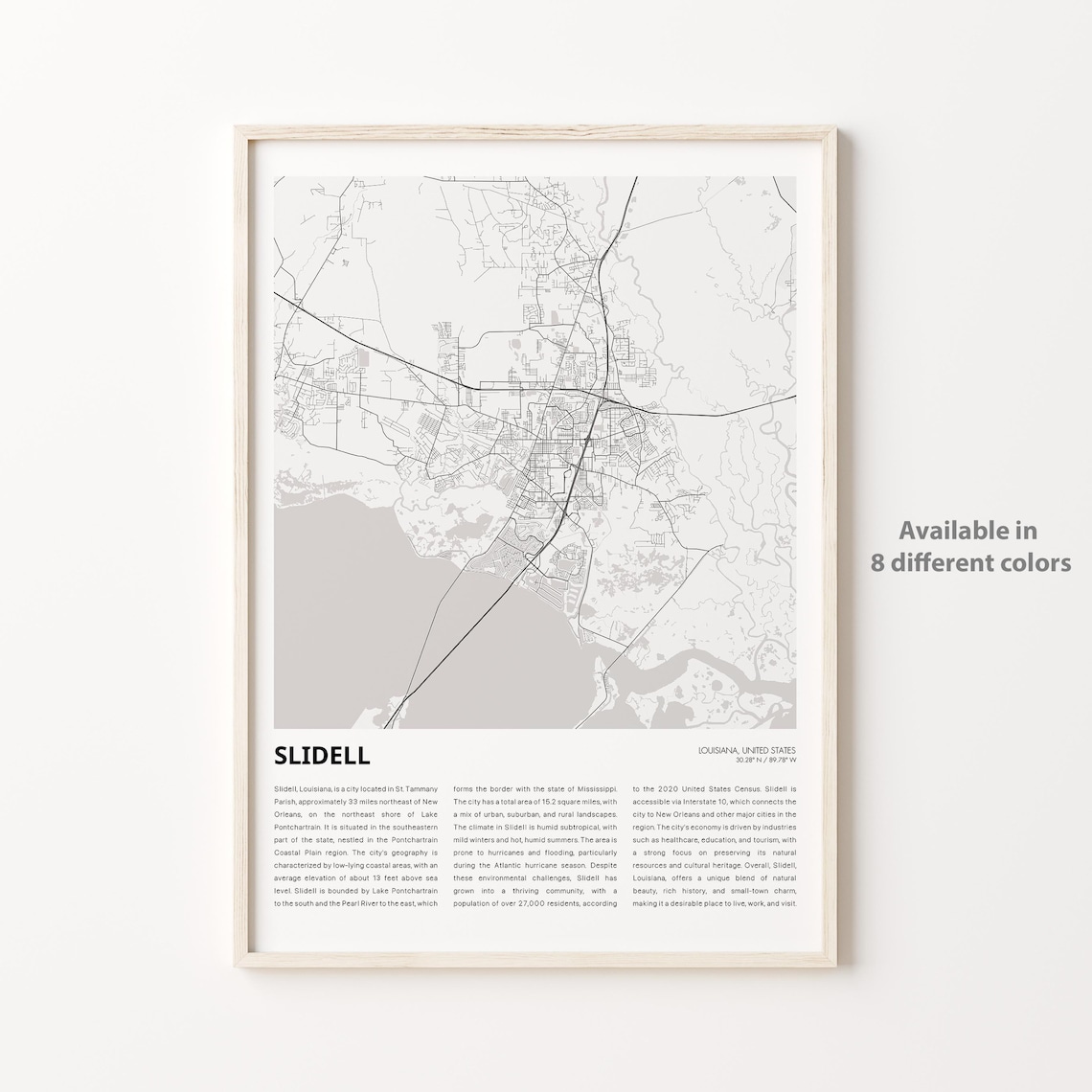 Slidell Louisiana Minimalist Street Map Monochrome Travel Poster