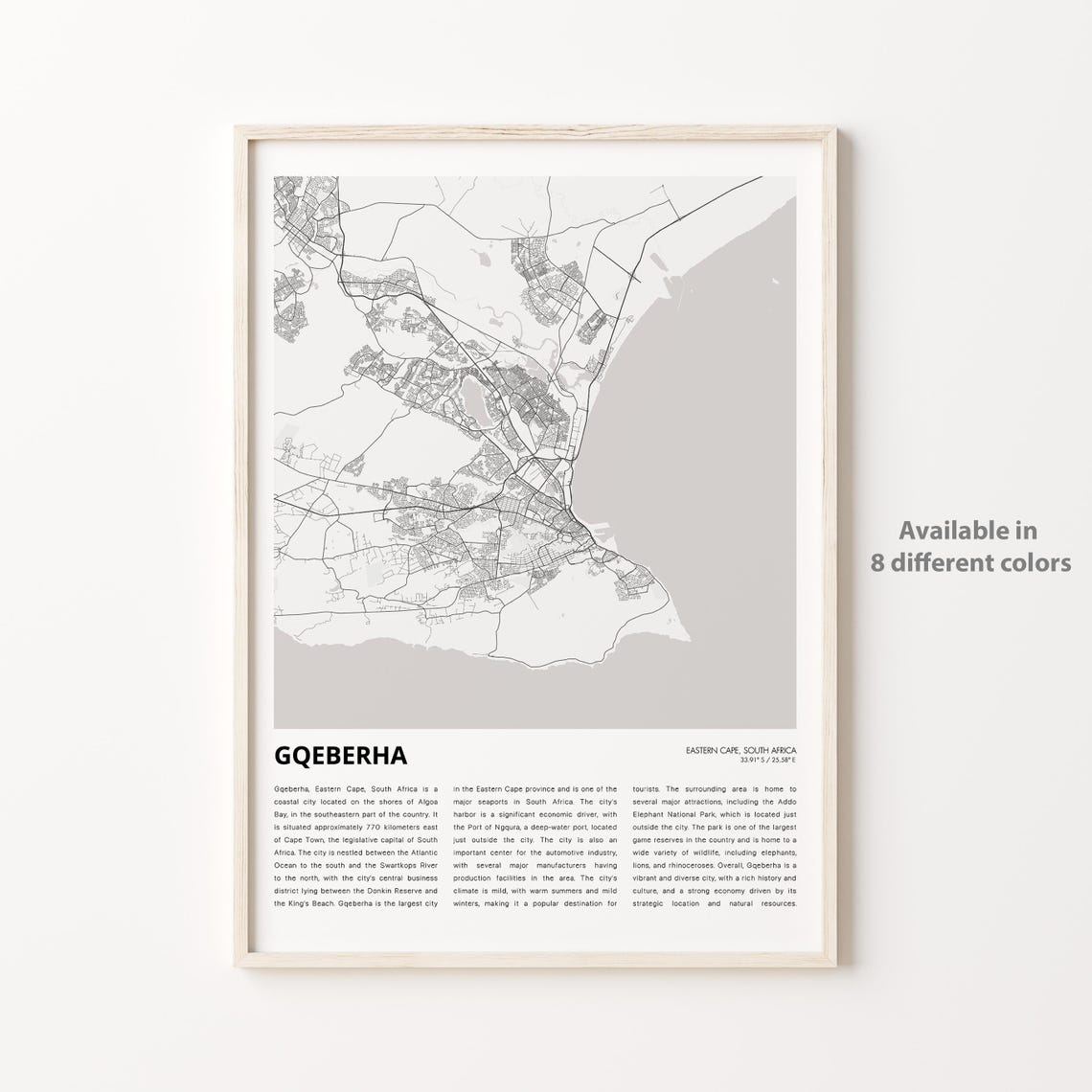 Gqeberha Eastern Cape Minimalist City Street Map Travel Poster