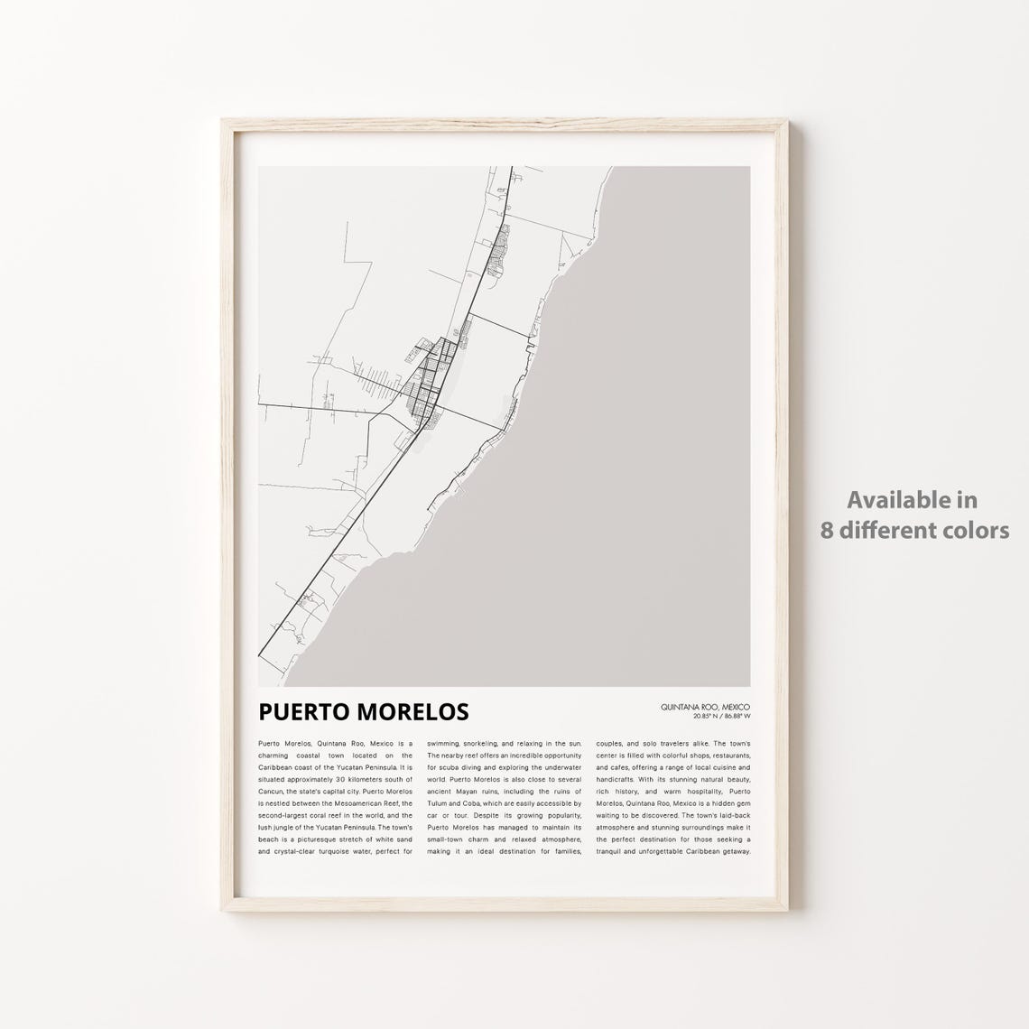 Puerto Morelos Quintana Roo Mexico Coastal Map Art Travel Poster