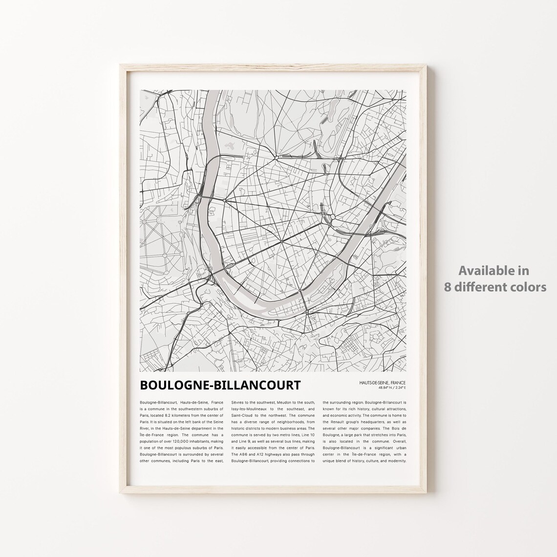 Boulogne Billancourt France City Street Map Decor Art Poster