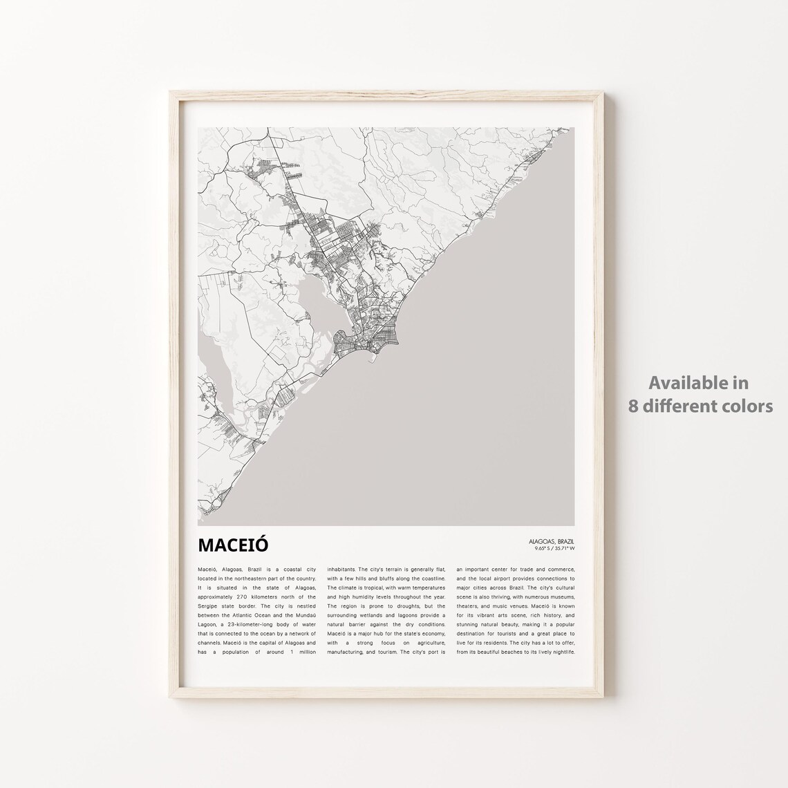 Maceió Alagoas Brazil Minimalist Monochrome City Map Travel Poster
