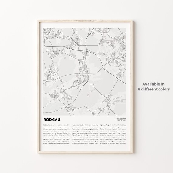 Rodgau Hesse Germany Minimalist Town Street Map Travel Poster