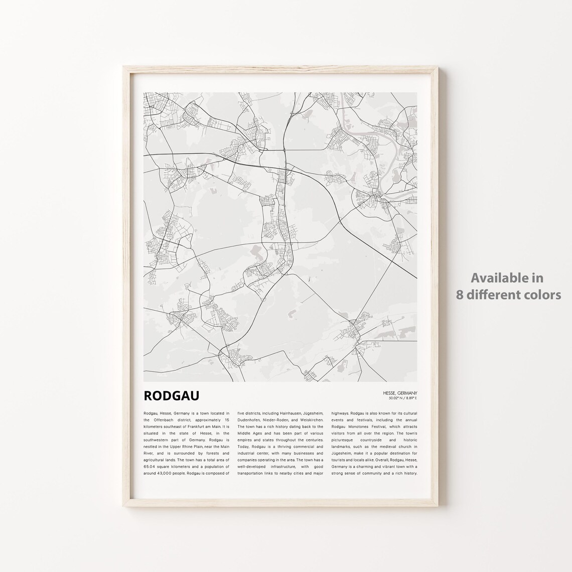 Rodgau Hesse Germany Minimalist Town Street Map Travel Poster