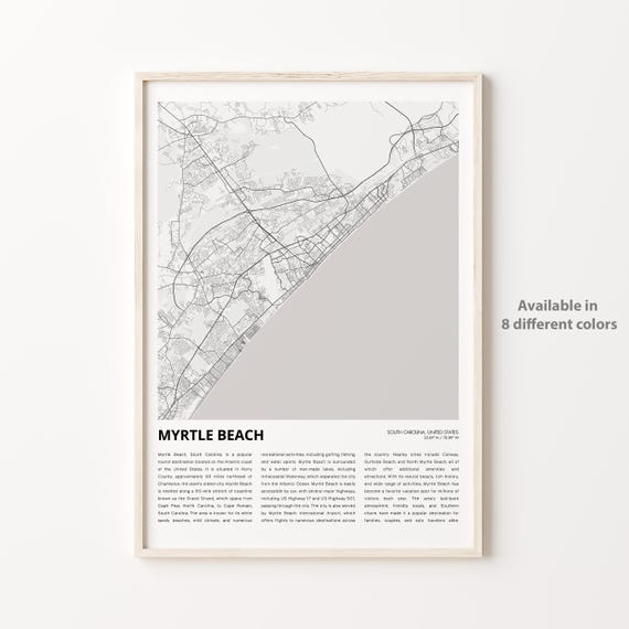 Myrtle Beach Map Print Travel Wall Decor Art South Carolina Housewarming Gift
