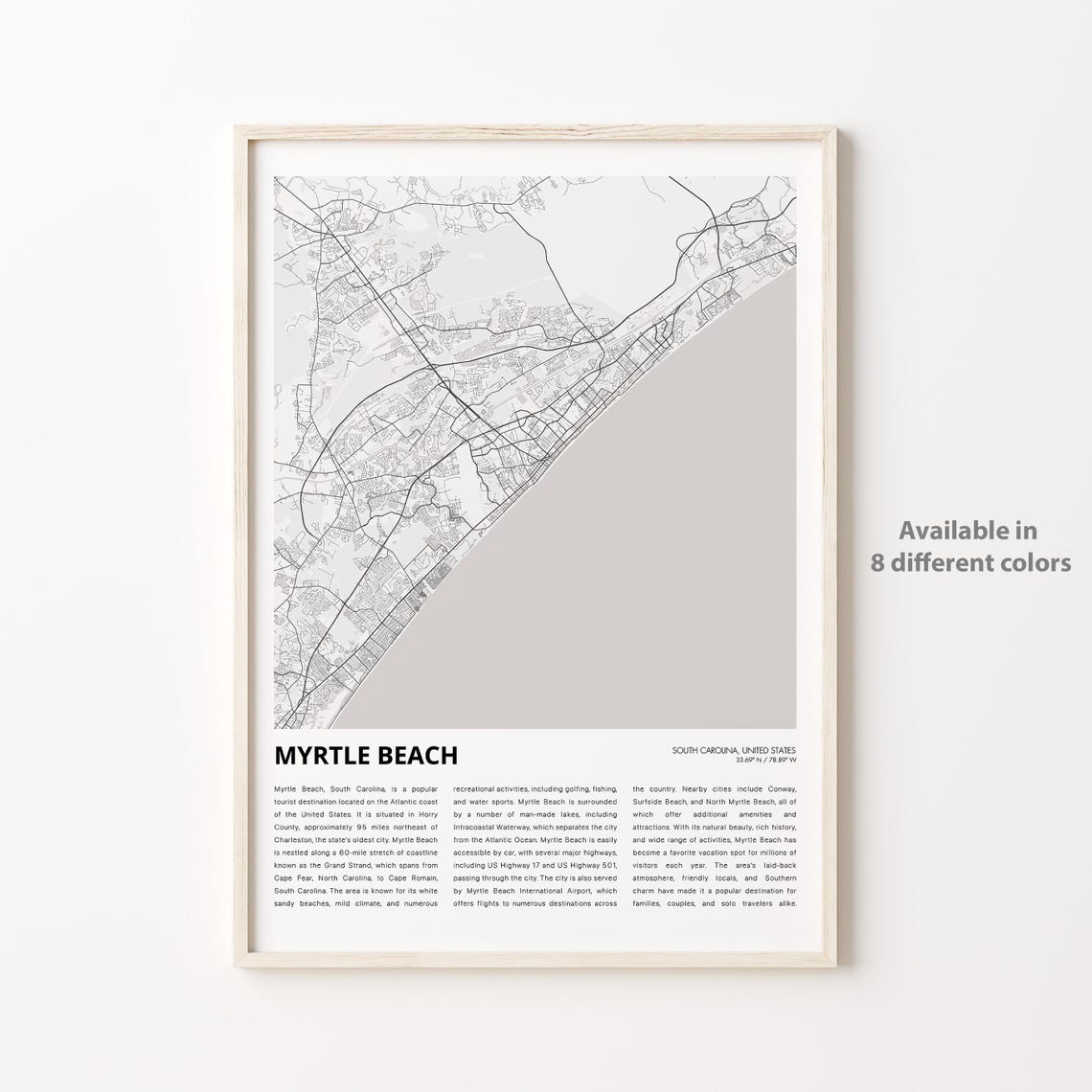 Myrtle Beach South Carolina USA City Street Map Minimalist Poster