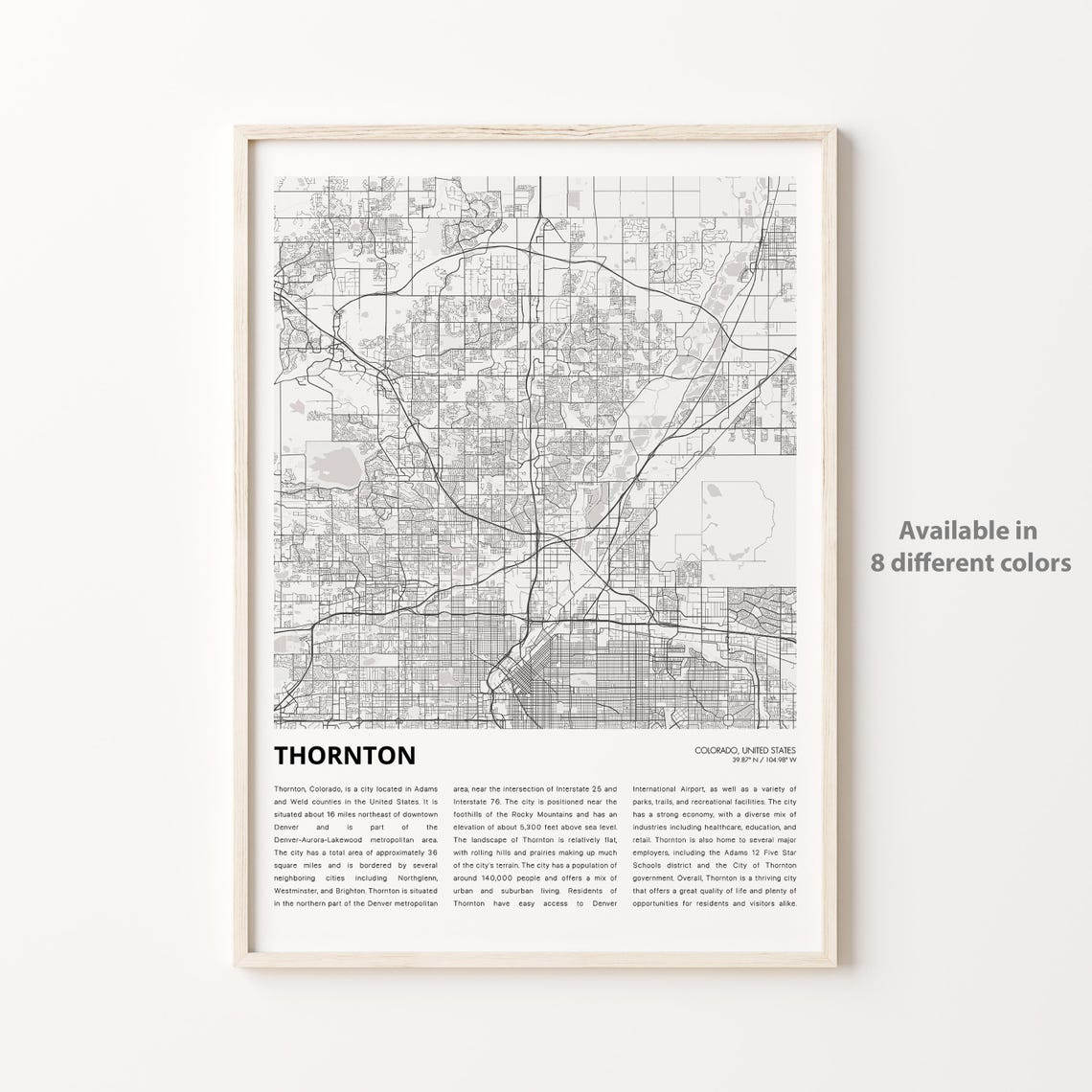 Thornton Colorado Minimalist Denver Metro Map Artwork Poster