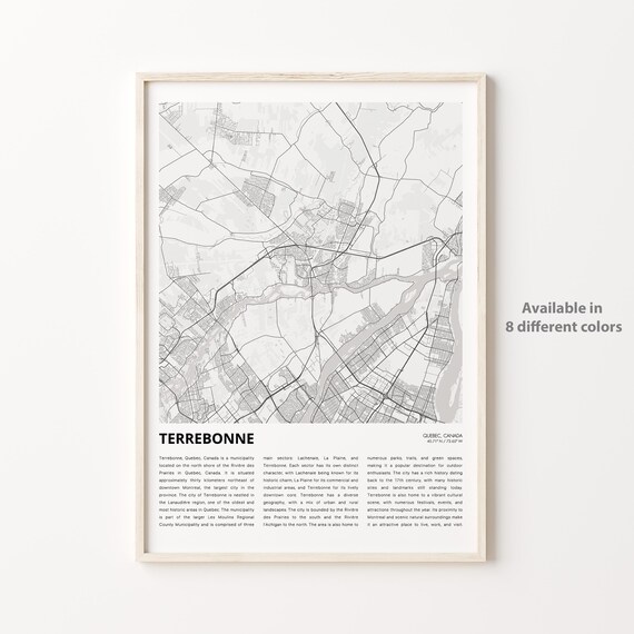 Terrebonne Quebec City Street Map Minimalist Black White Art Poster
