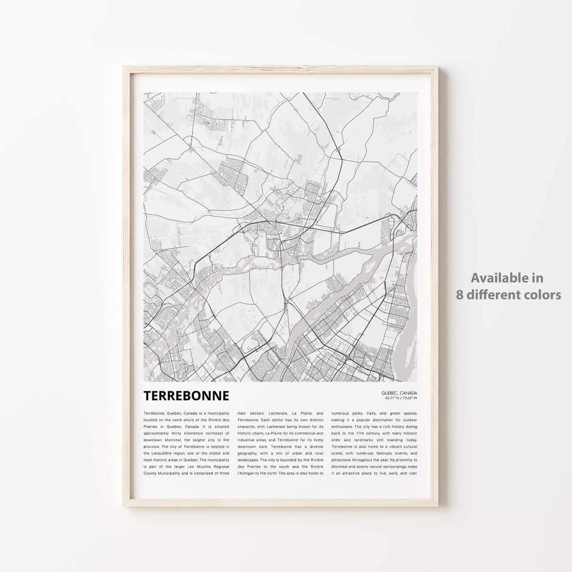 Terrebonne Quebec City Street Map Minimalist Black White Art Poster