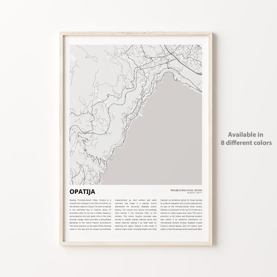 Opatija Croatia Minimalist Coastal City Street Map Adriatic Travel Poster