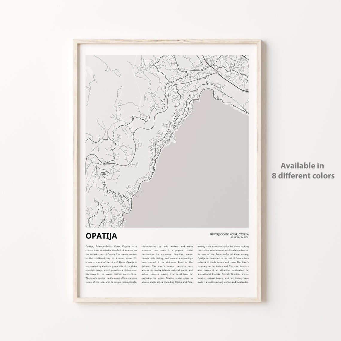 Opatija Croatia Minimalist Coastal City Street Map Adriatic Travel Poster