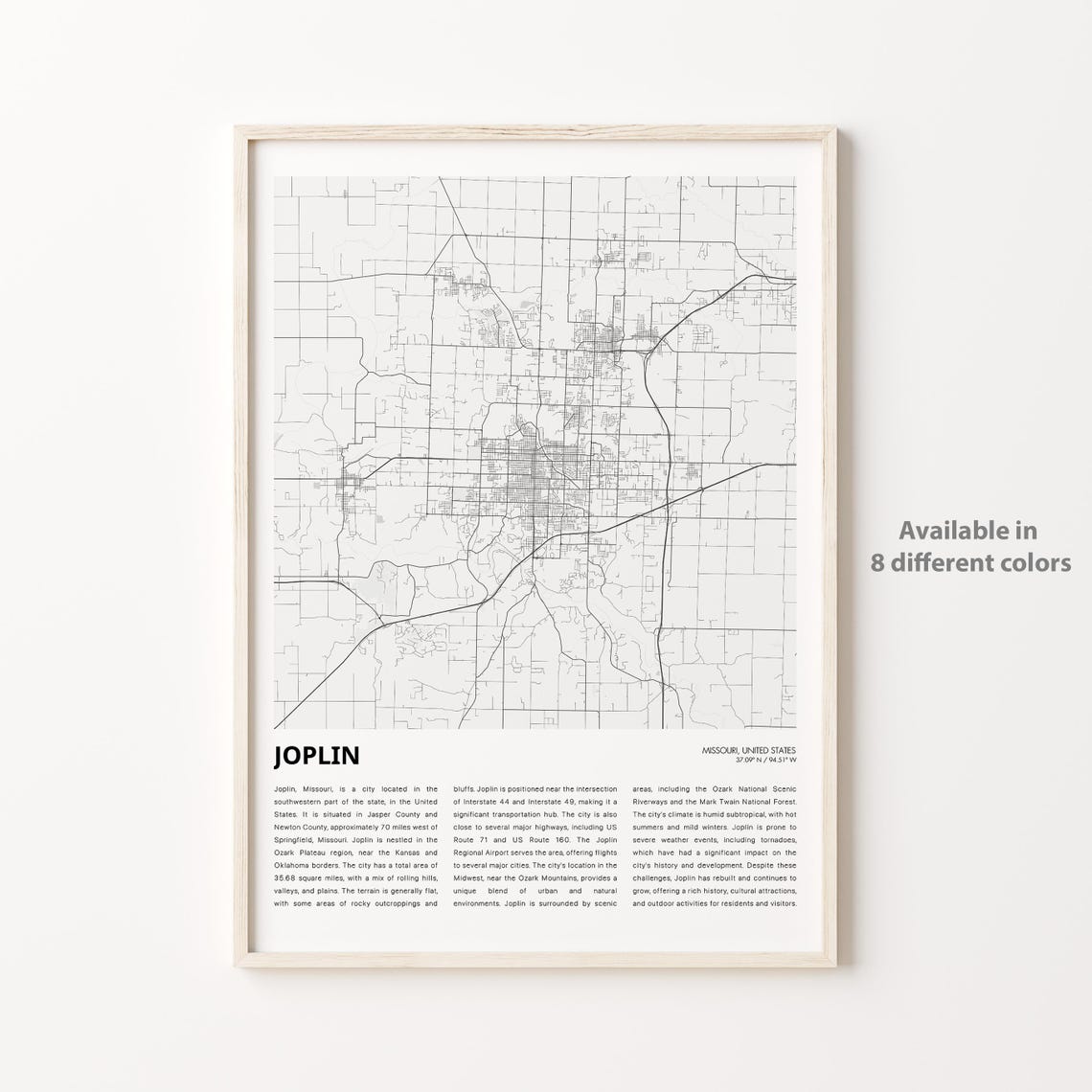 Joplin Map Print Travel Wall Decor Art Missouri Housewarming Gift