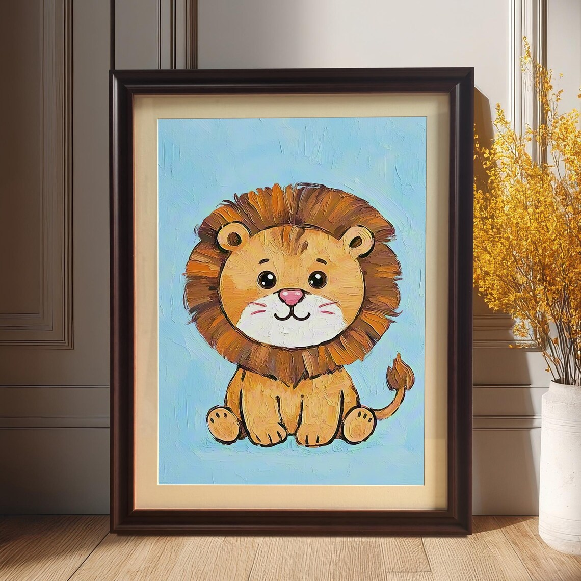 Cute Lion Cub Nursery Painting With Sweet Baby Animal Art Poster